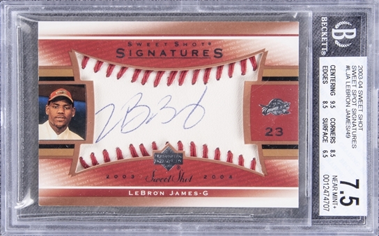 2003-04 UD Sweet Shot "Sweet Spot Signatures" #LJA LeBron James Signed Rookie Card (/49) – BGS NM+ 7.5/BGS 9